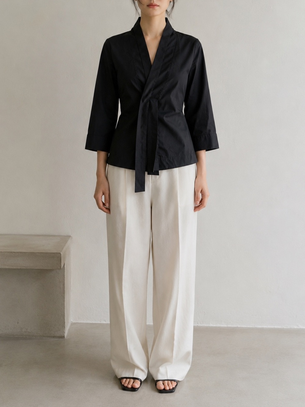 Alexander McQueen MCQ Black Wrap Blouse Top 42 Minimalist Cotton EUC
